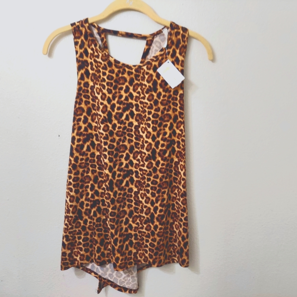 Magic Fit Boutique Leopard Print Tank Top Medium  Open Back